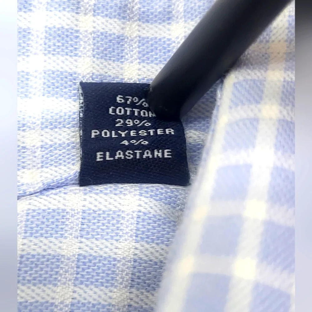 Chaps Men's Comfort Fit Wrinkle Free Blue/White‎ Plaid Dress Shirt Size 34/35